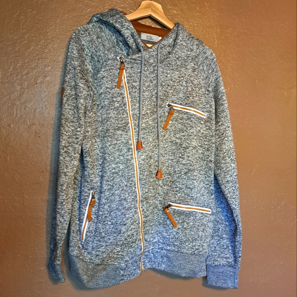 Men's Gray Sweater with Brown Accents Size Large
